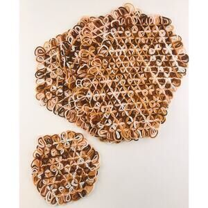 Vintage Handmade Loom Crochet Placemats Yarn Trivet Rust & Peach Colored Set 5